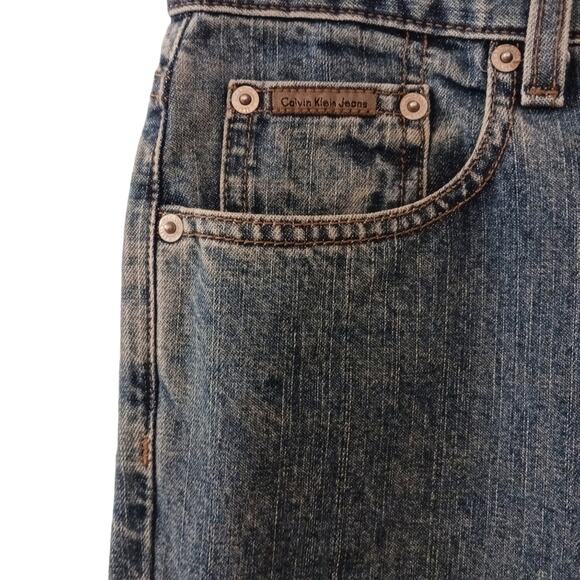 VNT Calvin Klein Jeans Women's Size 2 L32 Blue Boot HIGH RISE Denim LEATHER Tab - Picture 7 of 16
